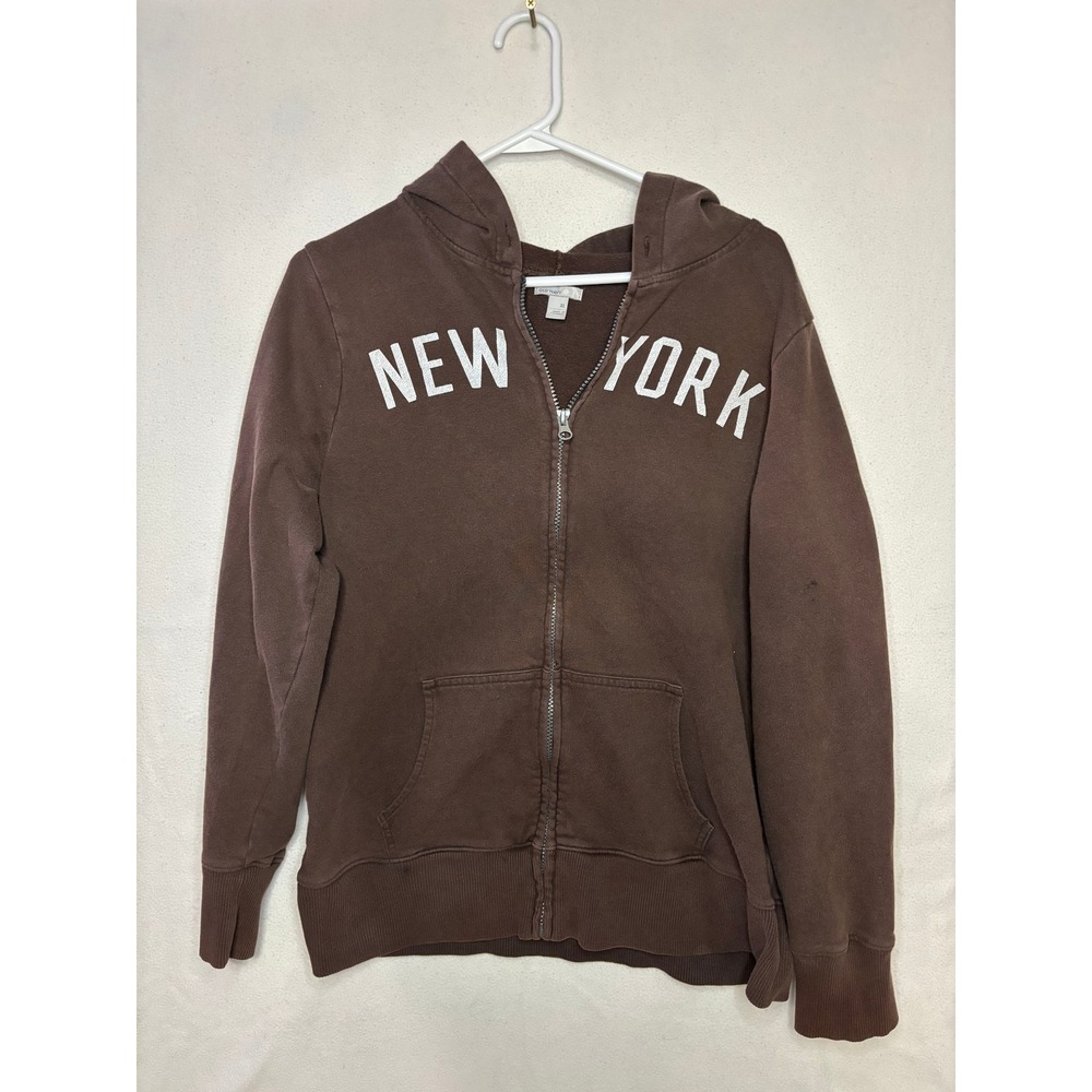 Old Navy Womens XL Brown New York Graphic Full Zip Hoodie Sweatshirt